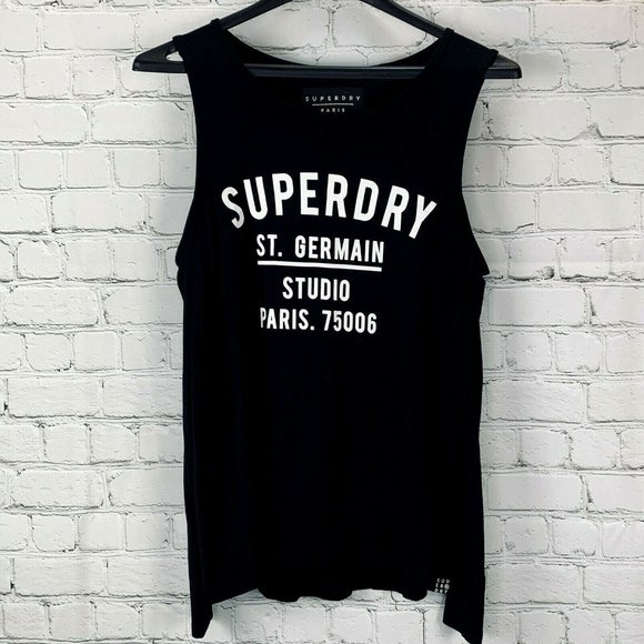 Superdry Cold Shoulder Top size S St Germain Paris Graphic Black White LS NWOT - Picture 1 of 5